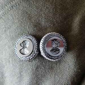 Whiting and Davis vintage gunmetal cameo earrings, 1" round